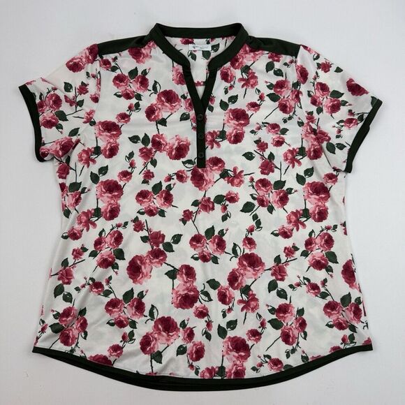 Greg Norman Play Dry White Green Pink Floral Polo Shirt Sz XL Polyester Stretch - Picture 3 of 7
